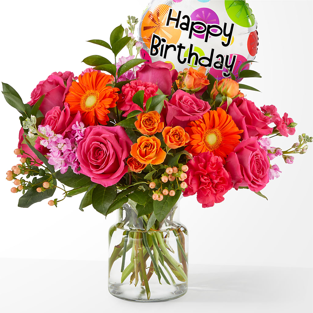 Fiesta Bouquet with Birthday Balloon – Flowers Unlimited, Martinsburg WV