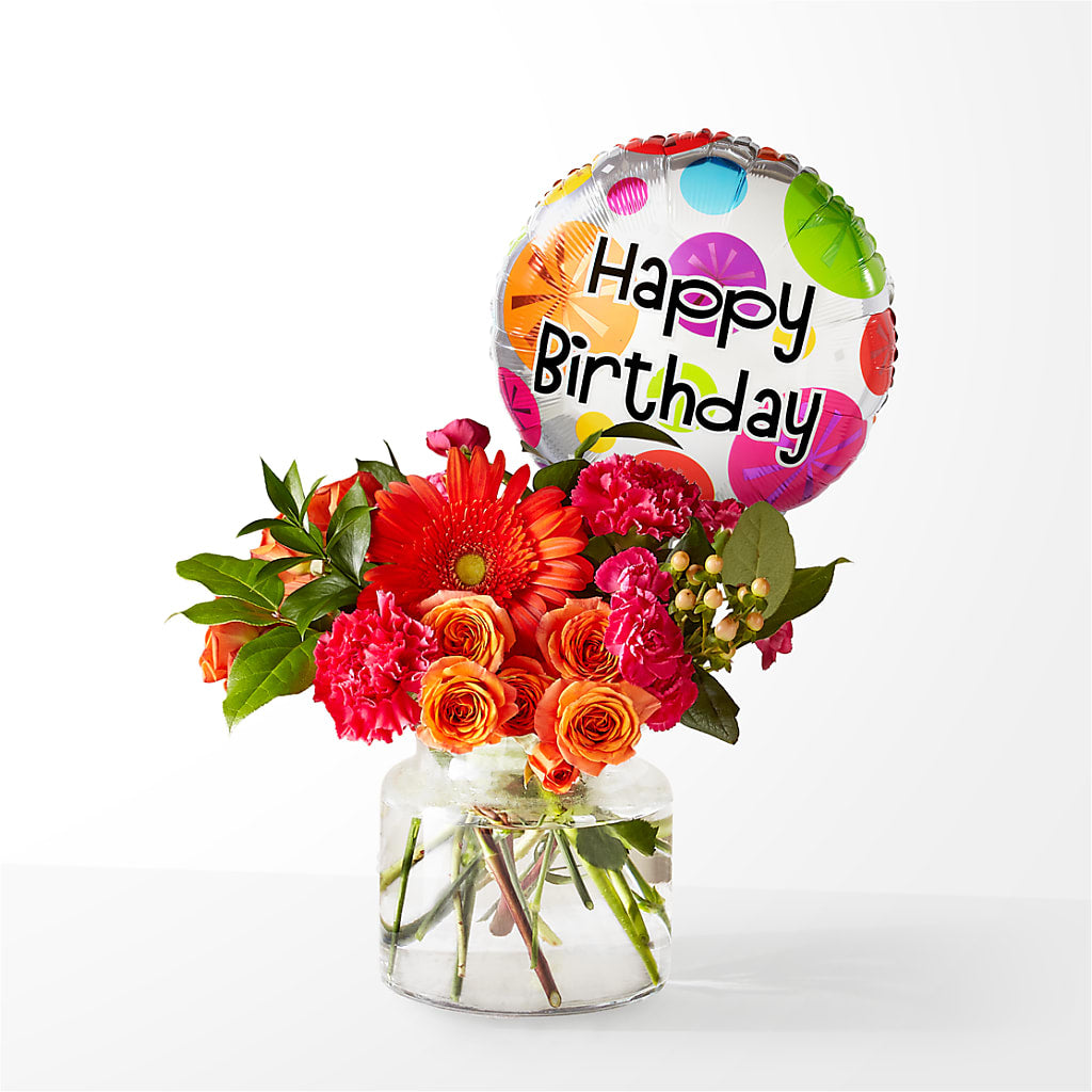Fiesta Bouquet with Birthday Balloon – Flowers Unlimited, Martinsburg WV