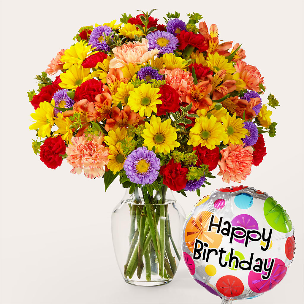Kaleidoscope Bouquet with Birthday Balloon – Flowers Unlimited, Martinsburg WV