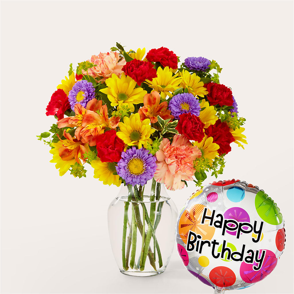 Kaleidoscope Bouquet with Birthday Balloon – Flowers Unlimited, Martinsburg WV