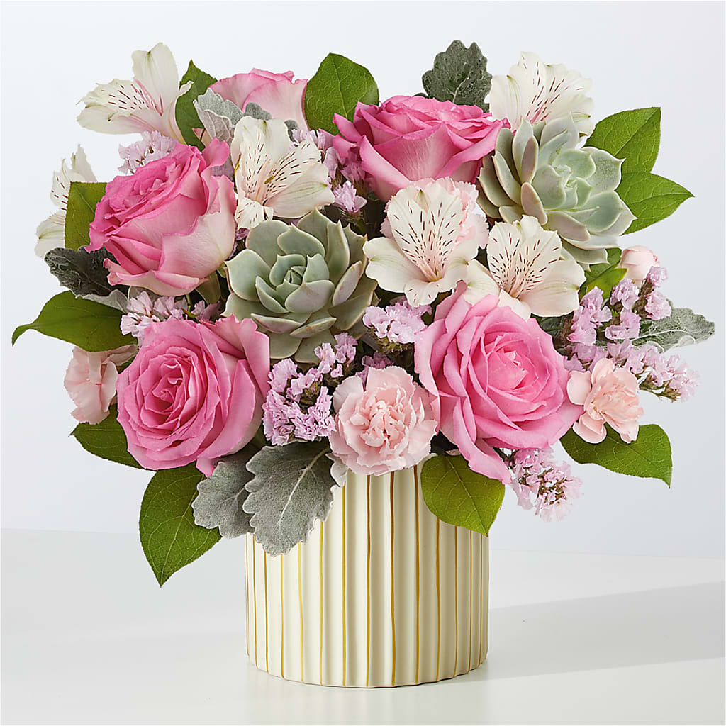 Dusty Rose Bouquet with Ivory Vase – Flowers Unlimited, Martinsburg WV