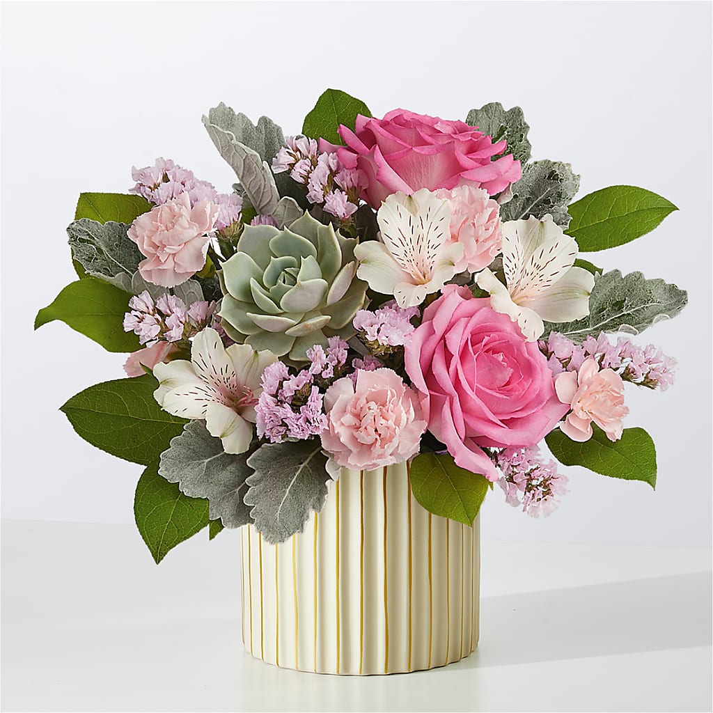 Dusty Rose Bouquet with Ivory Vase – Flowers Unlimited, Martinsburg WV