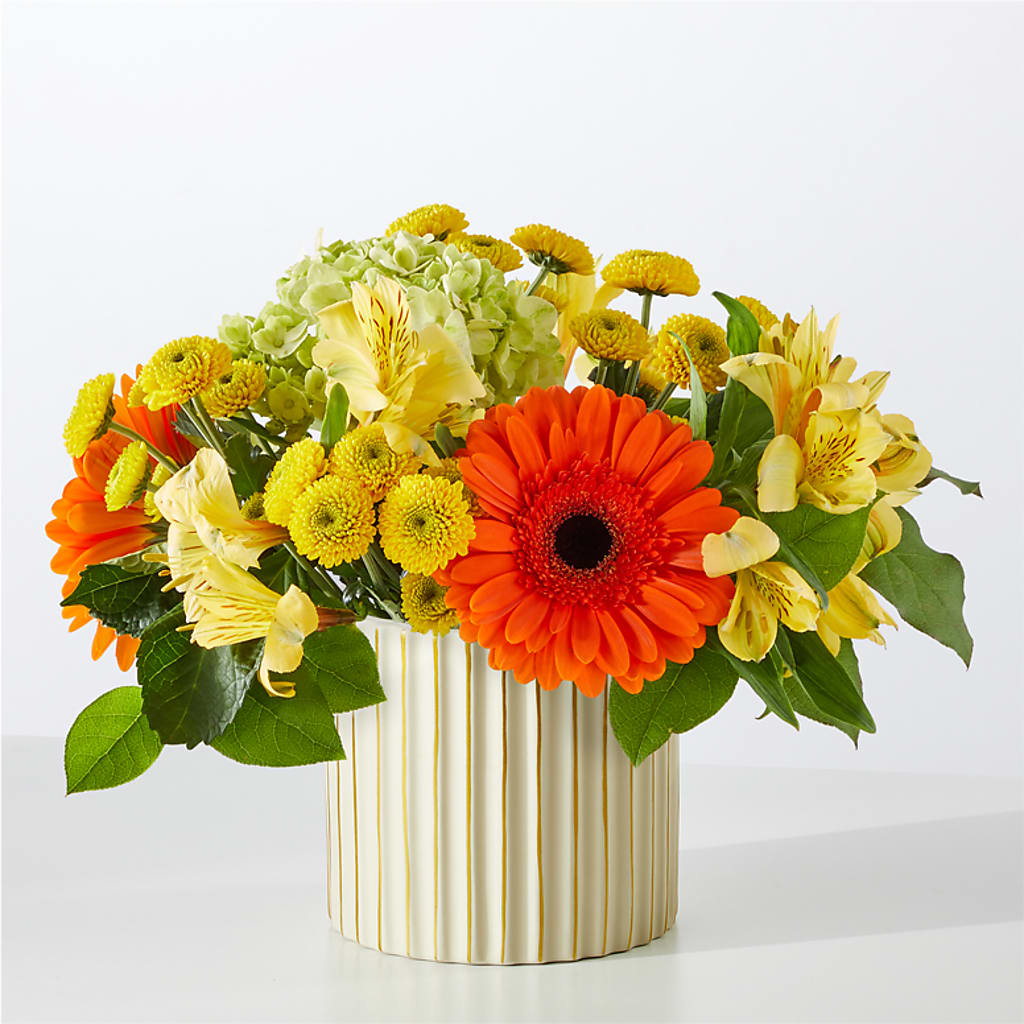Autumn Sunshine Bouquet with Ivory Vase – Flowers Unlimited, Martinsburg WV