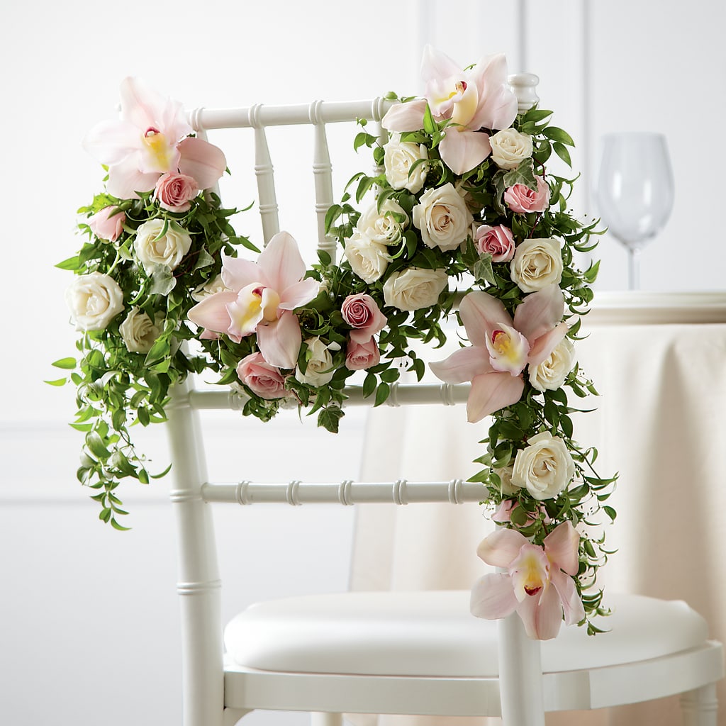 Orchid Rose Chair Décor – Flowers Unlimited, Martinsburg WV