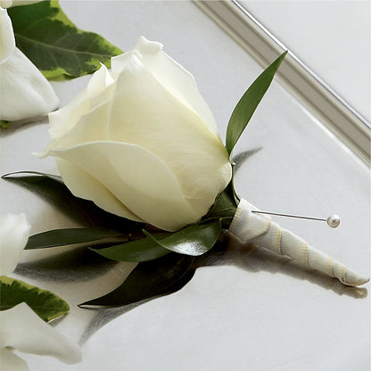 White Rose Boutonniere –  Flowers Unlimited, Martinsburg WV